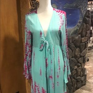 NWT Ranee’s Aqua Pink Maxi Batik Design Duster